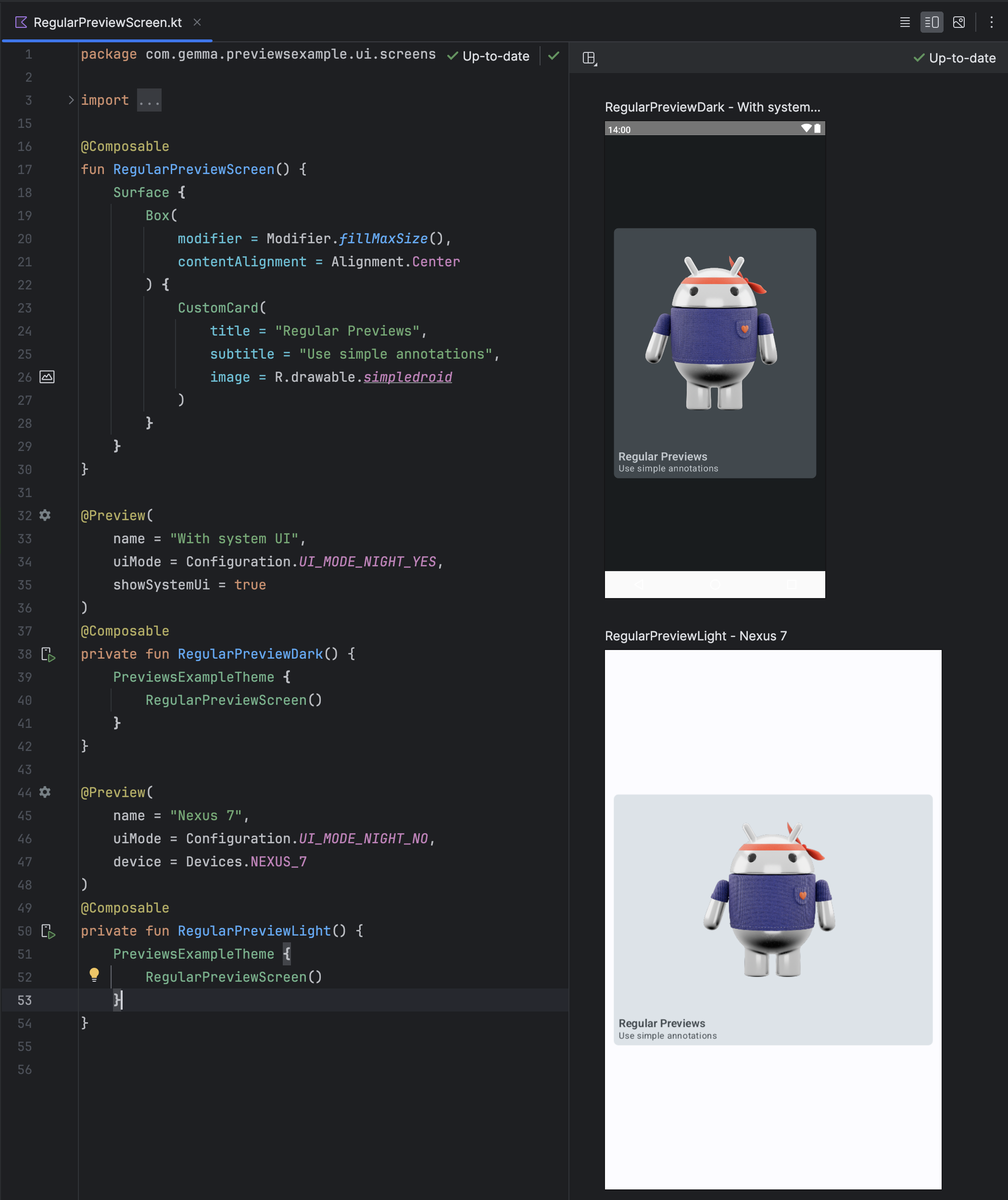 Regular Preview annotations in Android Studio